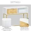 Tavolino Consolle Design Moderno Bianco e Oro con Cassetto in Legno 80x30x80.5cm