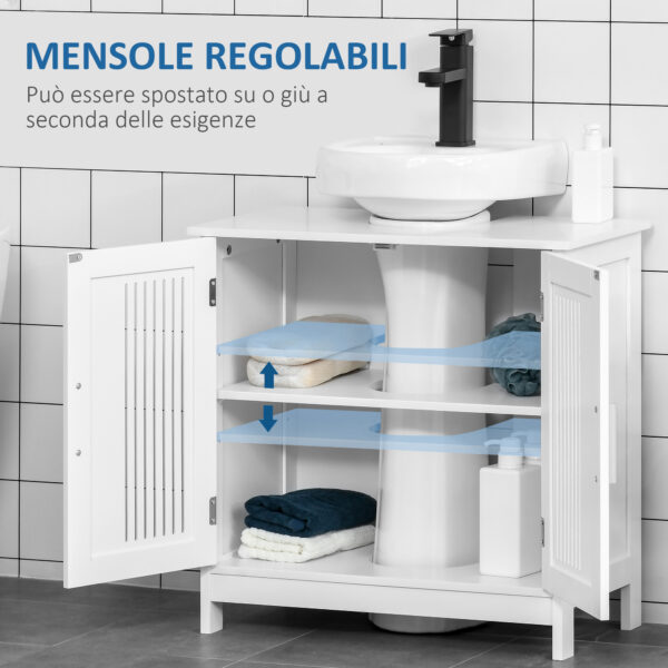 Mobiletto da Bagno Sottolavabo a 2 Ante in MDF Salvaspazio con Ripiani Regolabili 60x30x60cm Bianco