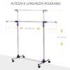 Stender Appendiabiti Larghezza e altezza regolabili con Ruote in Acciaio Inox 160 x 170cm