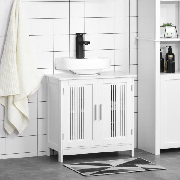 Mobiletto da Bagno Sottolavabo a 2 Ante in MDF Salvaspazio con Ripiani Regolabili 60x30x60cm Bianco