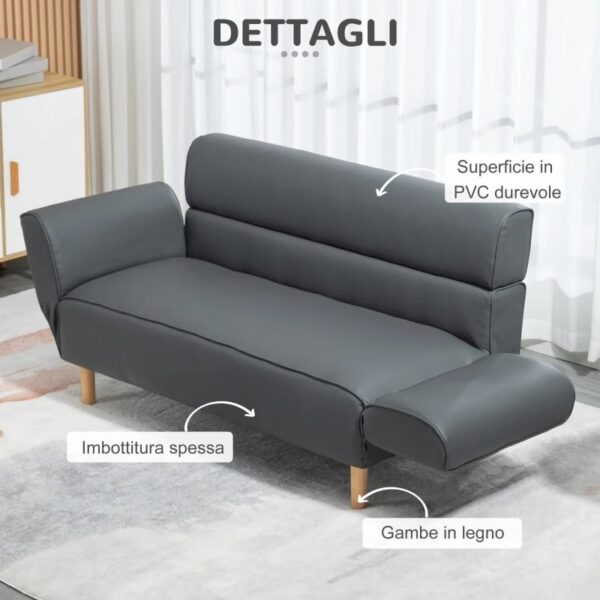 Divano 2 Posti Convertibile in Divano Letto Singolo con Braccioli Regolabili