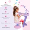 Pianola per Bambini con Sgabello e Microfono, 12 Strumenti e 22 Musiche, Registrazione, MP3 e Karaoke, Rosa