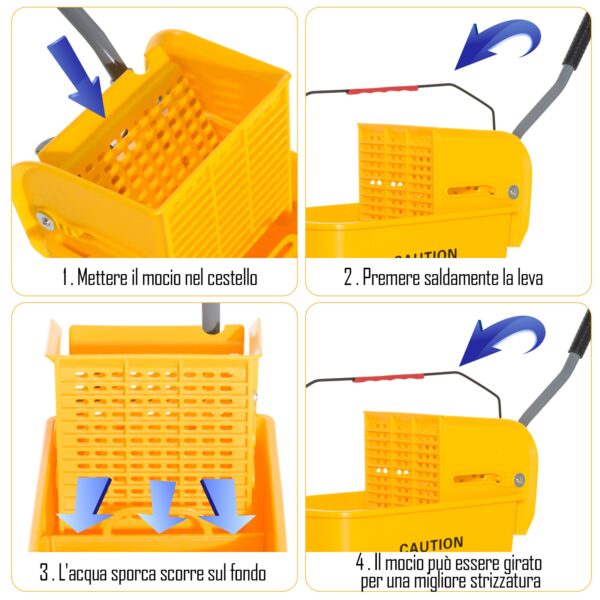 Carrello Secchio 20L con Separatore Acqua e Strizzatore Rimovibile in PP