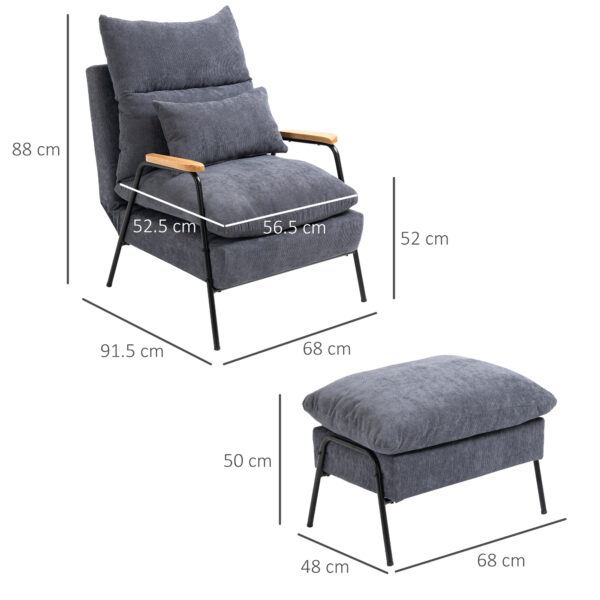 Poltrona Relax Reclinabile con Pouf Poggiapiedi in Velluto a Costine, Grigio