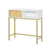 Tavolino Consolle Design Moderno Bianco e Oro con Cassetto in Legno 80x30x80.5cm