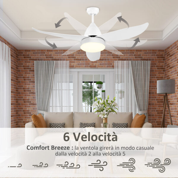 Ventilatore da Soffitto 3 Lame con Luce LED e Telecomando Incluso, 6 Velocità