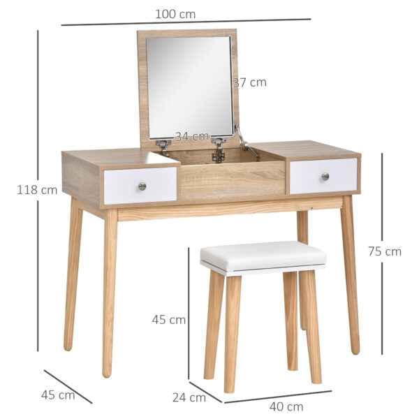 Tavolo da Trucco Moderno in Legno con Specchio Organizer Gioielli e Sgabello