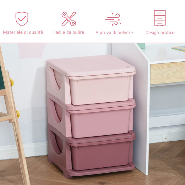 Cassettiera in Plastica Colorata per Cameretta con 3 Cassetti 37x37x56.5cm Rosa