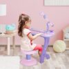 Pianola per Bambini con Sgabello e Microfono, 12 Strumenti e 22 Musiche, Registrazione, MP3 e Karaoke, Rosa