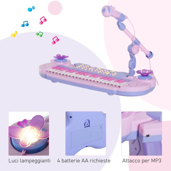 Pianola per Bambini con Sgabello e Microfono, 12 Strumenti e 22 Musiche, Registrazione, MP3 e Karaoke, Rosa