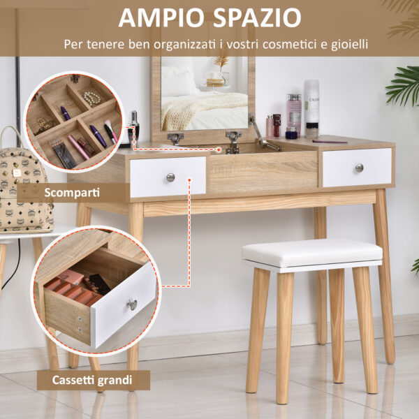 Tavolo da Trucco Moderno in Legno con Specchio Organizer Gioielli e Sgabello