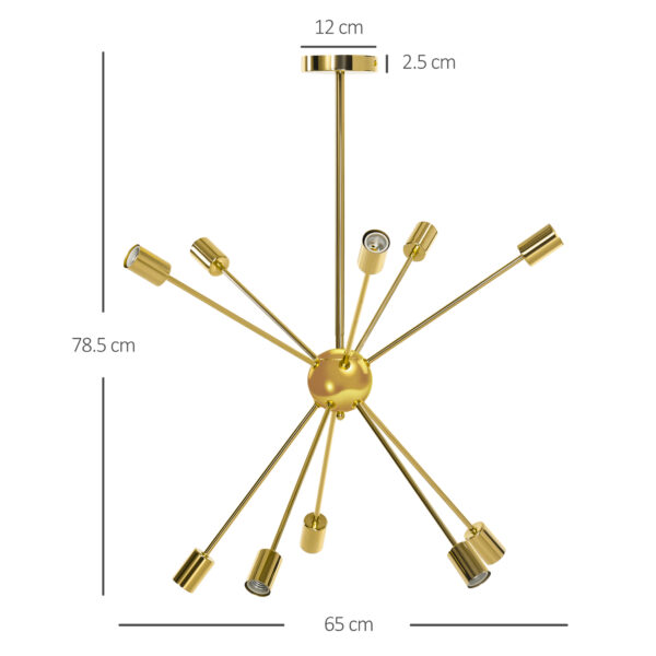 Lampada a Sospensione in Metallo Oro con 10 Luci per Cucina