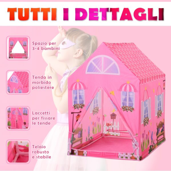 Tenda da Gioco Principessa per Bambina 3+ Anni per Interno e Esterno Rosa 93 x 69 x 103 cm