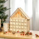 Calendario dell'Avvento in Legno con 24 Cassetti e Presepe Intagliato 26.6x6x30cm - Legno