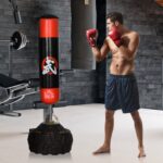 Sacco Boxe da Terra con Supporto a Ventosa per Allenamento Nero e Rosso Φ60 x 180 cm