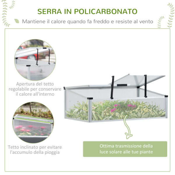 Fioriera Rialzata con Mini Serra in Policarbonato e Mensola Inferiore in Alluminio e PVC