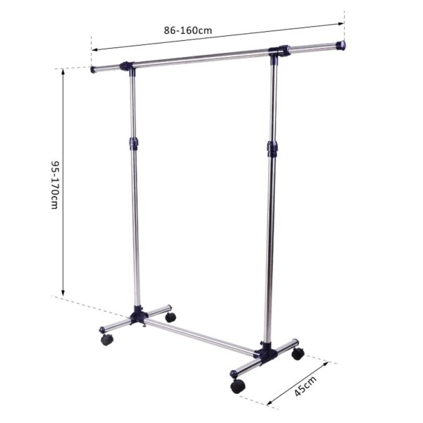 Stender Appendiabiti Larghezza e altezza regolabili con Ruote in Acciaio Inox 160 x 170cm