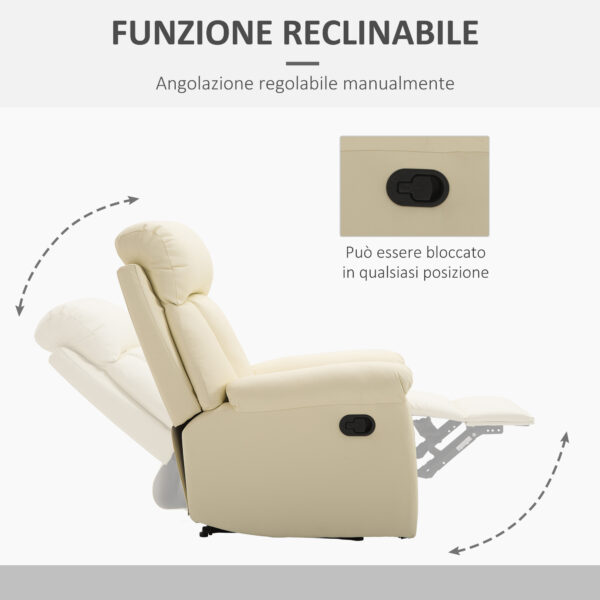 Poltrona Relax Classica con Schienale Reclinabile e Poggiapiedi, Crema