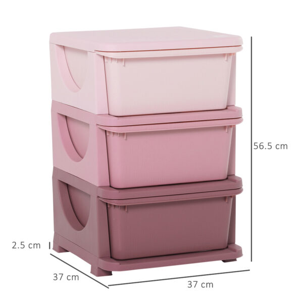 Cassettiera in Plastica Colorata per Cameretta con 3 Cassetti 37x37x56.5cm Rosa