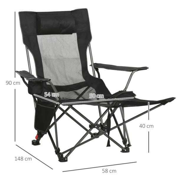 Sedia Sdraio da Campeggio Reclinabile e Pieghevole con Poggiapiedi, Nera