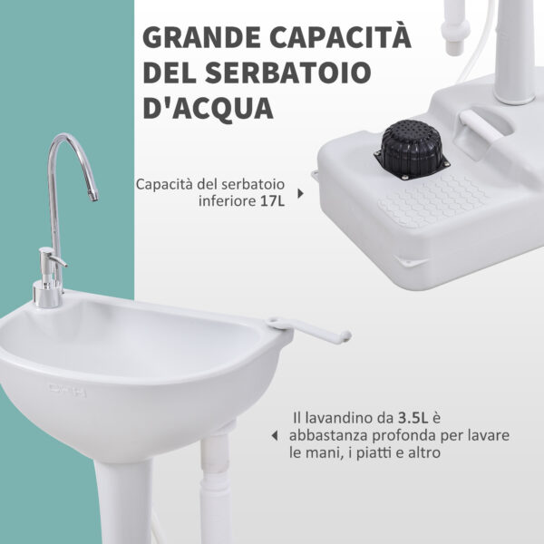 Lavabo Portatile da Campeggio con 2 Ruote, Maniglia, Serbatoio Acqua 17l e Serbatoio Sapone 3.5l