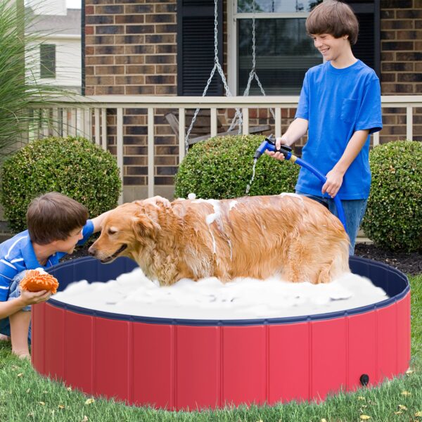 Piscina Pieghevole per Cani in PVC, Rosso, 140x30cm