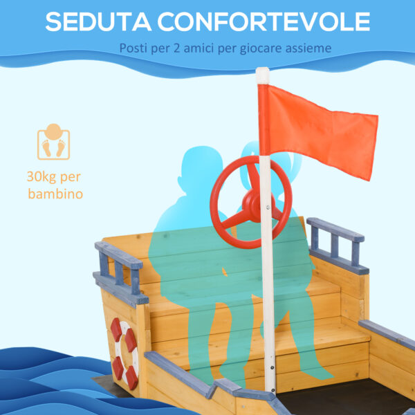 Sabbiera per Bambini in Legno a Forma di Nave dei Pirati con Vano Contenitore