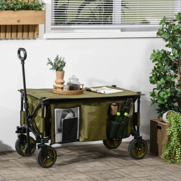 Carrello da Giardino 125L Pieghevole con Maniglia e 5 Sacche