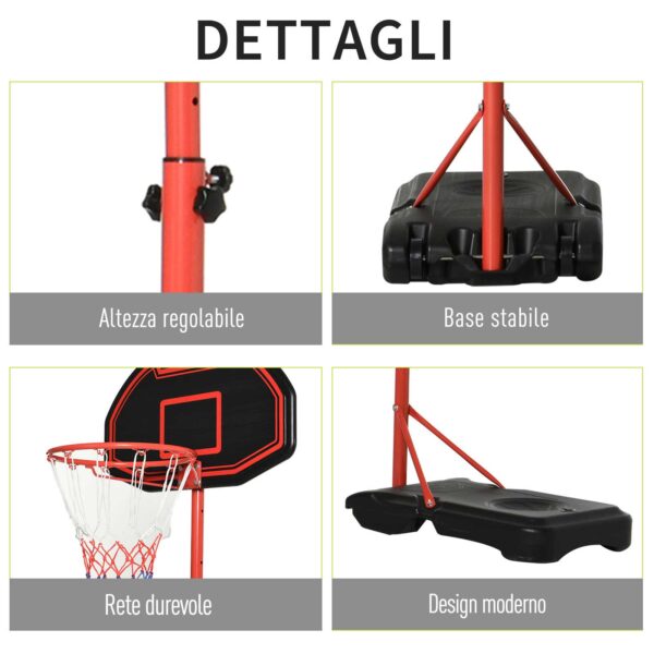 Canestro Portatile per Bambini con Altezza Regolabile e Base da Riempire in Acciaio e Nylon