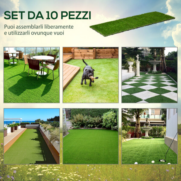 Erba Sintetica per Giardino Set di 10pz 30x30cm Verde Scuro