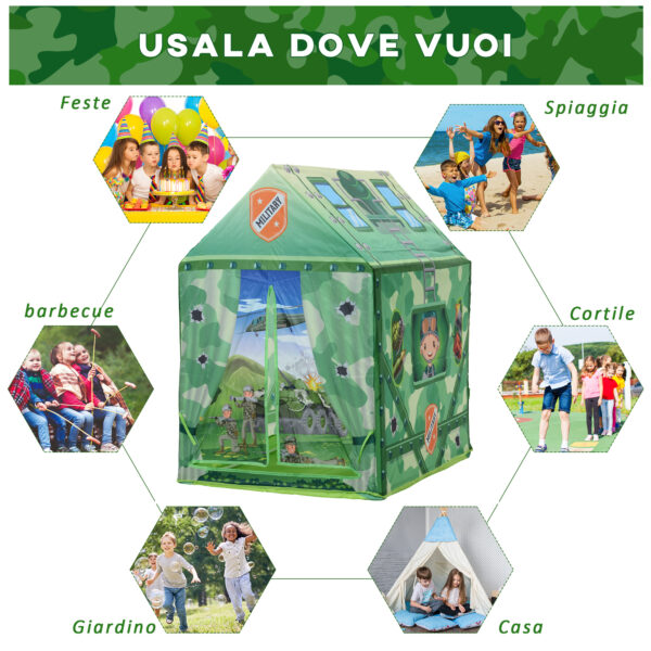 Tenda Gioco Mimetica per Bambini 3+ Anni per Interno e Esterno Verde 93x69x103cm