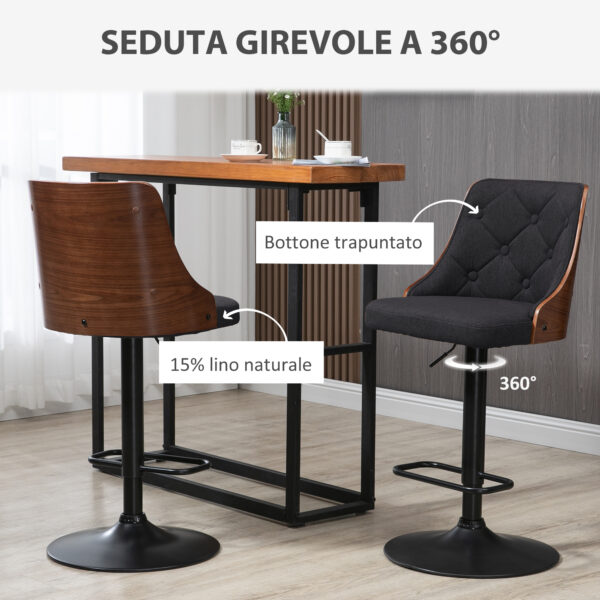 Set 2 Sgabelli da Bar Girevoli ad Altezza Regolabile per Cucina e Soggiorno, colore Nero e Noce