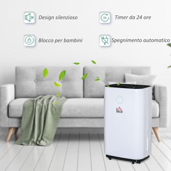 Deumidificatore da 25L 3 Modalità e 2 Velocità Timer 24h Design Silenzioso Bianco