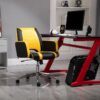 Sedia da Ufficio, Sedia da Gaming Racing Ergonomica, Altezza Regolabile, Girevole, Gialla e Nera