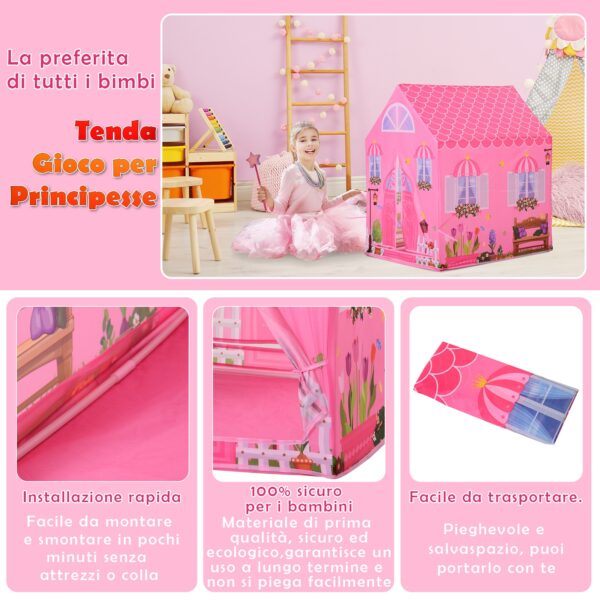 Tenda da Gioco Principessa per Bambina 3+ Anni per Interno e Esterno Rosa 93 x 69 x 103 cm