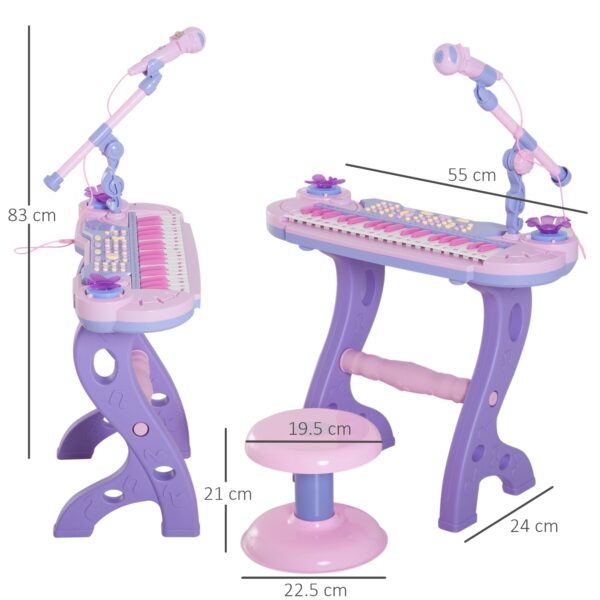 Pianola per Bambini con Sgabello e Microfono, 12 Strumenti e 22 Musiche, Registrazione, MP3 e Karaoke, Rosa