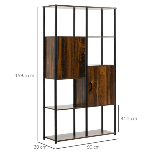 Libreria Stile Industriale con 4 Ripiani e 2 Armadietti, 90x30x159.5cm, Nero e Marrone