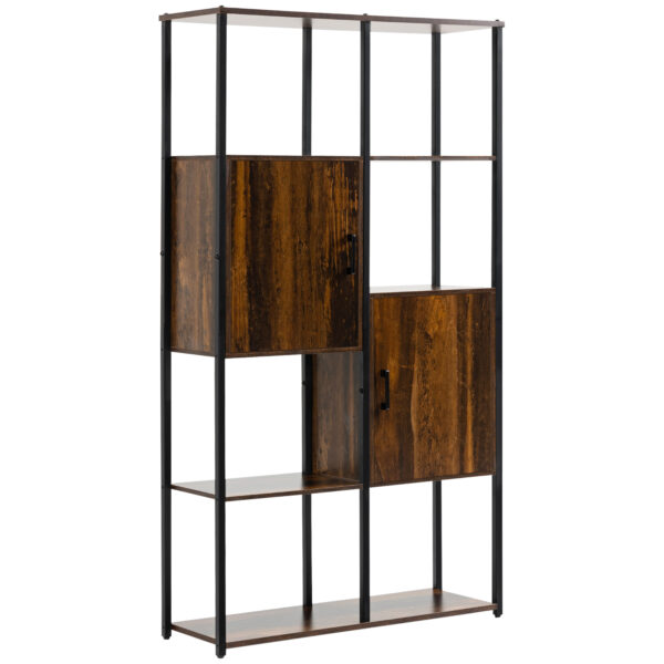 Libreria Stile Industriale con 4 Ripiani e 2 Armadietti, 90x30x159.5cm, Nero e Marrone