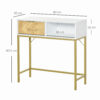 Tavolino Consolle Design Moderno Bianco e Oro con Cassetto in Legno 80x30x80.5cm