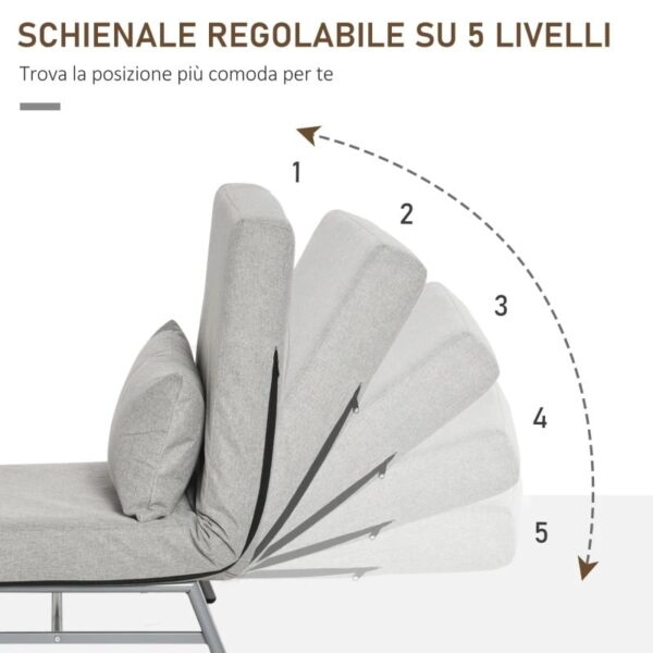 Poltrona Letto Singolo con Schienale Reclinabile 5 Livelli e Cuscino Extra, 73x60x81cm, Grigio