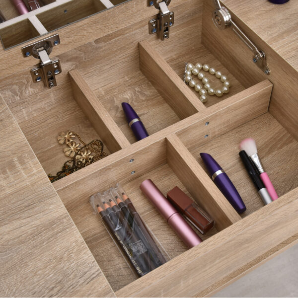 Tavolo da Trucco Moderno in Legno con Specchio Organizer Gioielli e Sgabello