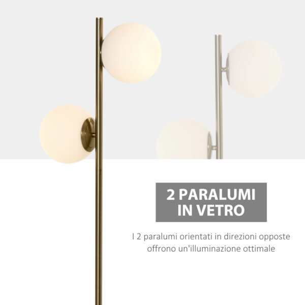 Lampada da Terra con 2 Paralumi a Sfera Lampada a Piantana Moderna color Oro