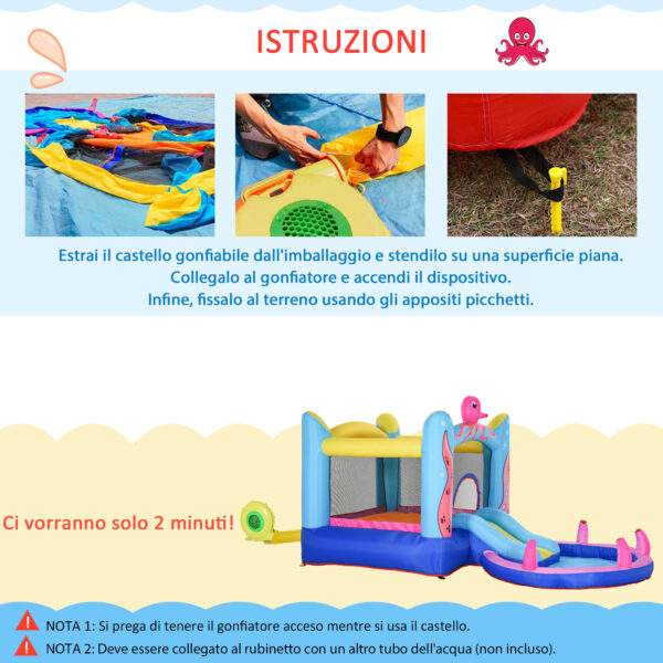 Castello Gonfiabile per Bambini con Scivolo e Piscina Tema Mare