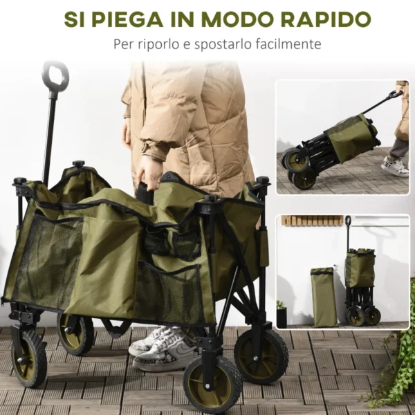 Carrello da Giardino 125L Pieghevole con Maniglia e 5 Sacche