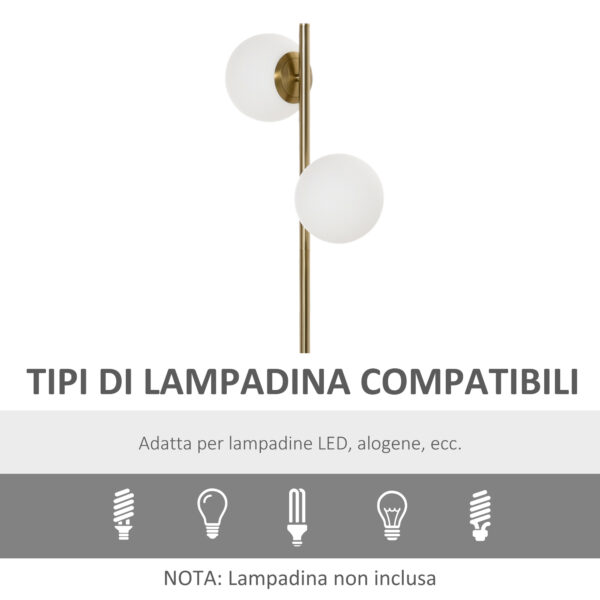 Lampada da Terra con 2 Paralumi a Sfera Lampada a Piantana Moderna color Oro