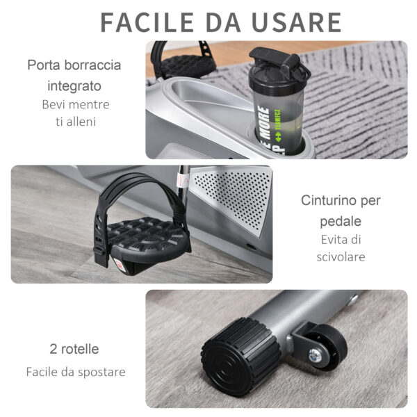 Cyclette Orizzontale con Schienale e Seduta Regolabile, 8 Resistenze e Monitor LCD, Grigio