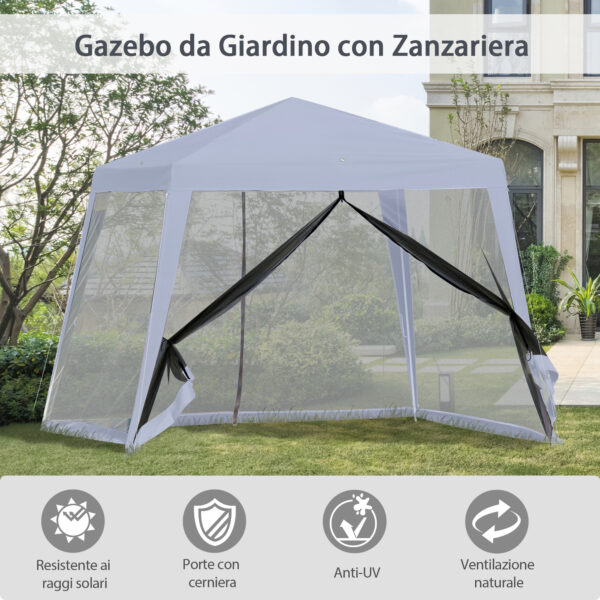 Gazebo da Giardino 3x3m con Zanzariera, Copertura in Poliestere e Struttura in Metallo, Grigio