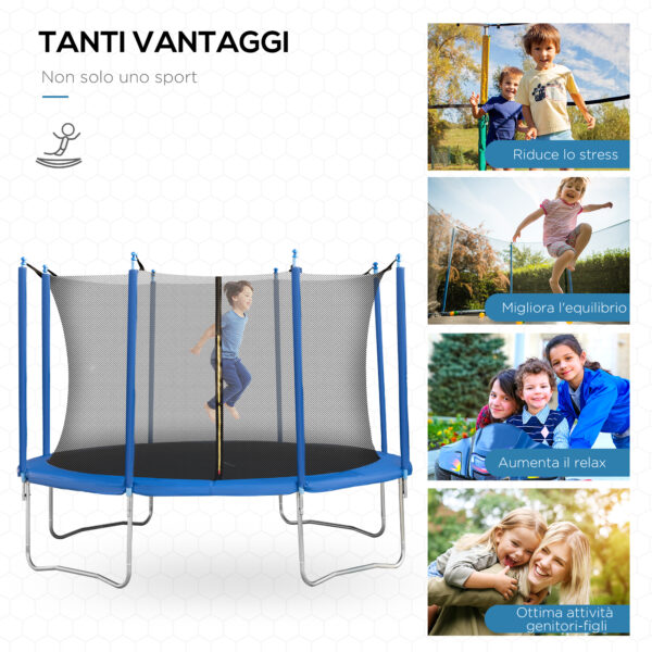 Tappeto Elastico Blu/Nero per Bambini e Adulti con Rete e Bordo Imbottito, Φ370x275 cm