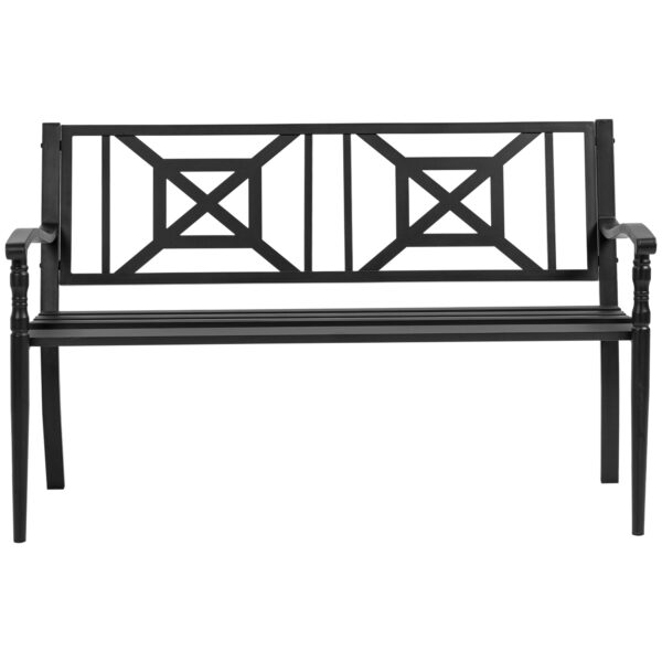 Panchina da Giardino Nera in Acciaio per 2 Persone con Schienale Alto e Braccioli, 128x62.5x81.5 cm