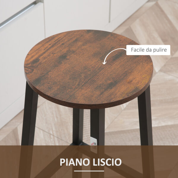 Set 2 Sgabelli da Cucina in Truciolato e Acciaio con Piano Liscio e Poggiapiedi - Colore Marrone Rustico